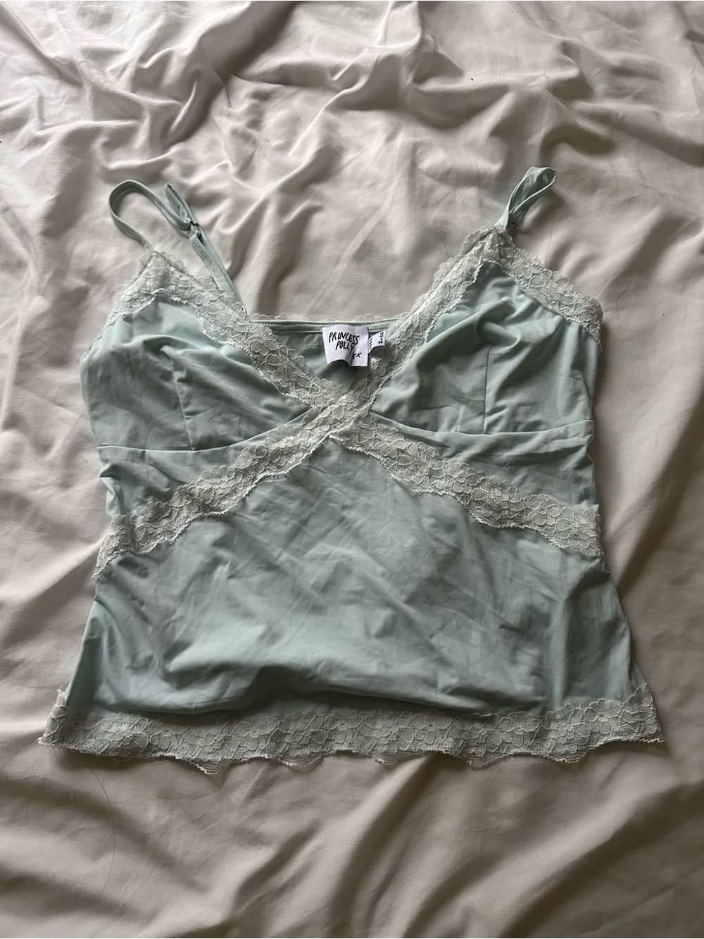 Princess Polly Sage Green Lace Trim Camisole